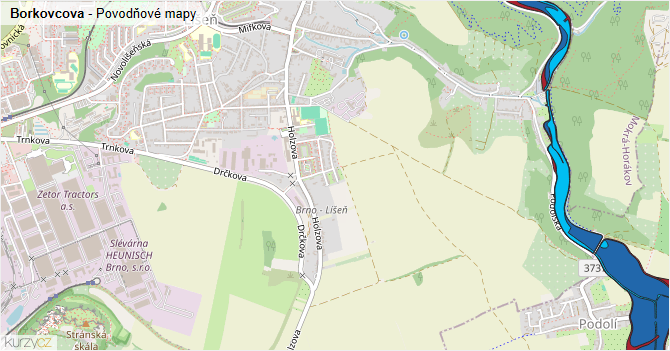 Borkovcova - záplavové mapy stoleté vody