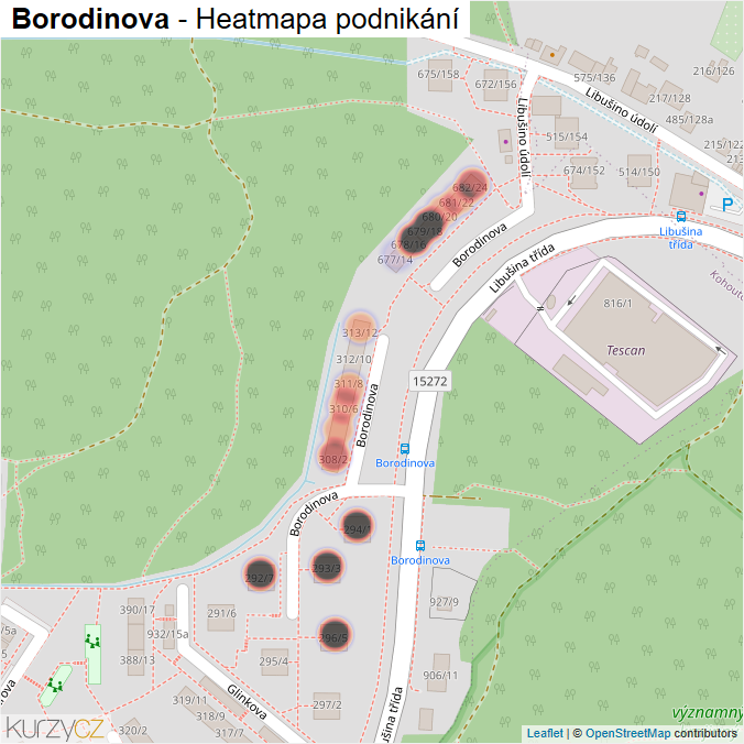 Mapa Borodinova - Firmy v ulici.