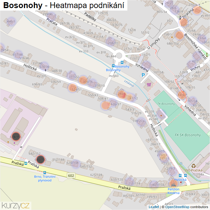 Mapa Bosonohy - Firmy v části obce.