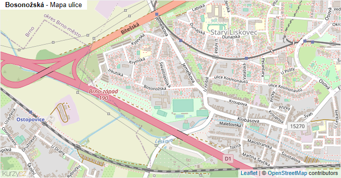 Bosonožská - mapa ulice
