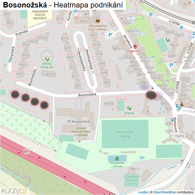 Mapa Bosonožská - Firmy v ulici.