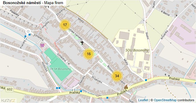 Bosonožské náměstí - mapa firem