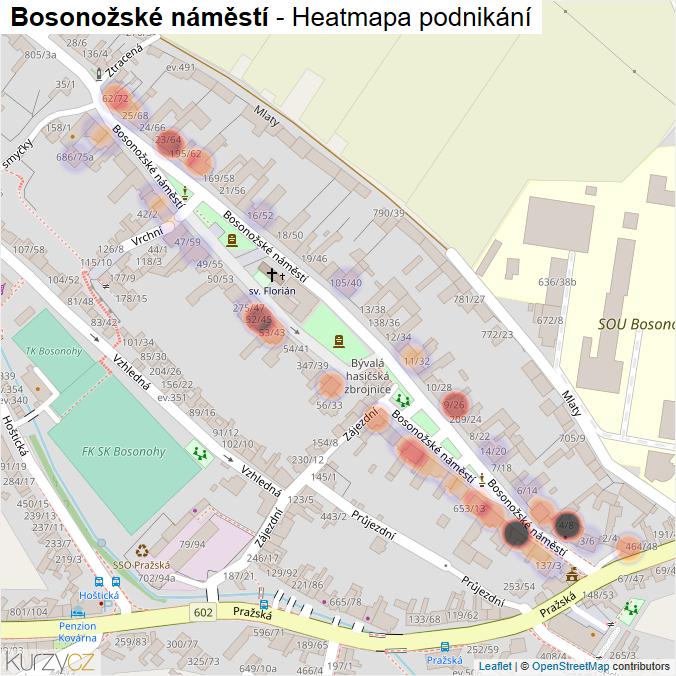 Mapa Bosonožské náměstí - Firmy v ulici.