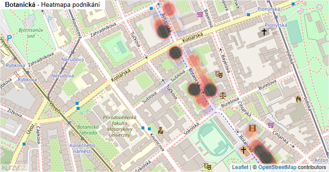 Botanická - mapa podnikání