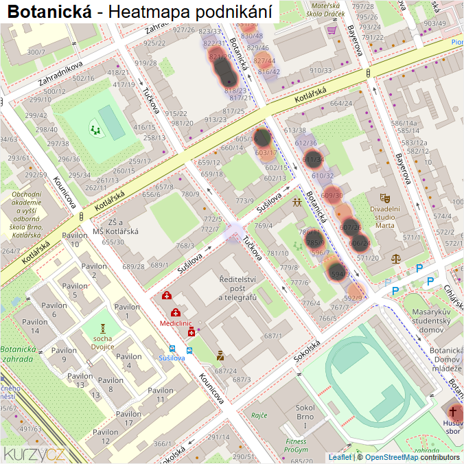 Mapa Botanická - Firmy v ulici.