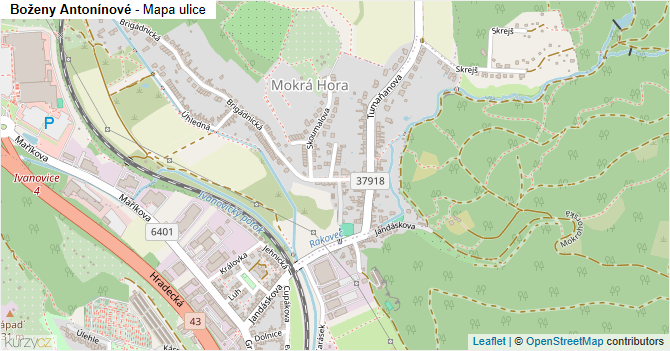 Boženy Antonínové - mapa ulice