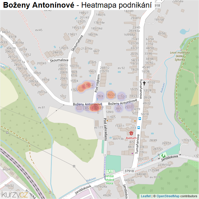 Mapa Boženy Antonínové - Firmy v ulici.