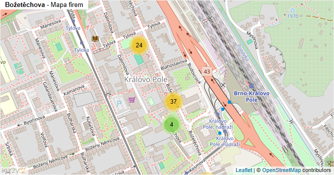 Božetěchova - mapa firem