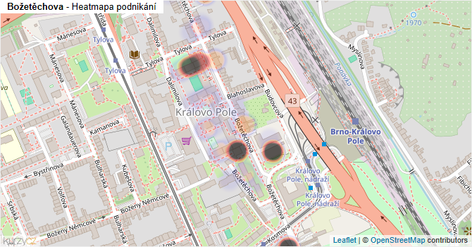 Božetěchova - mapa podnikání