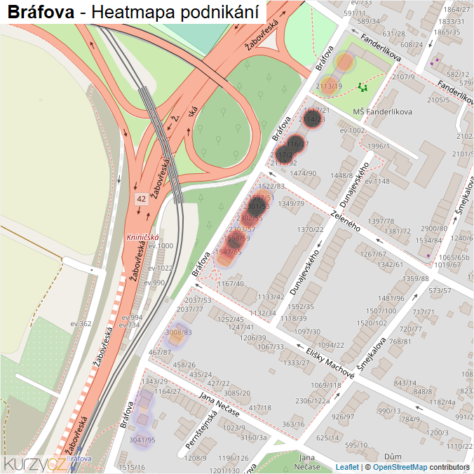 Mapa Bráfova - Firmy v ulici.