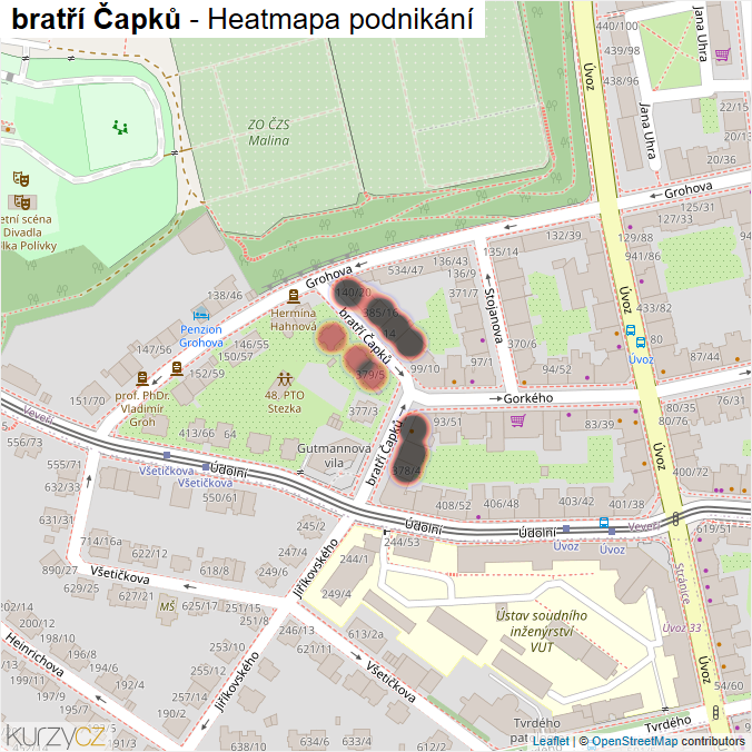Mapa bratří Čapků - Firmy v ulici.