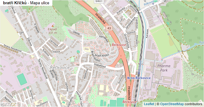 bratří Křičků - mapa ulice