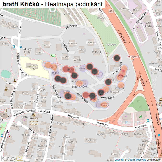 Mapa bratří Křičků - Firmy v ulici.