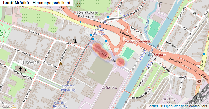bratří Mrštíků - mapa podnikání