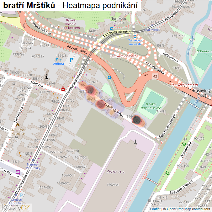 Mapa bratří Mrštíků - Firmy v ulici.