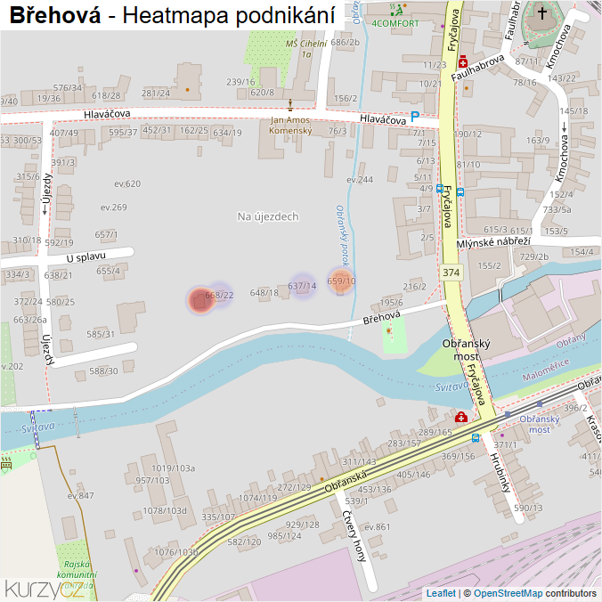 Mapa Břehová - Firmy v ulici.