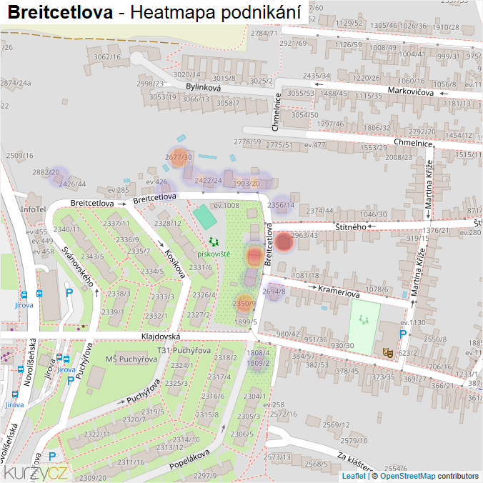 Mapa Breitcetlova - Firmy v ulici.