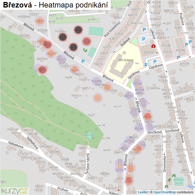 Mapa Březová - Firmy v ulici.