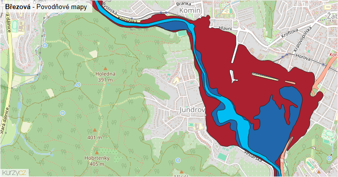 Březová - záplavové mapy stoleté vody