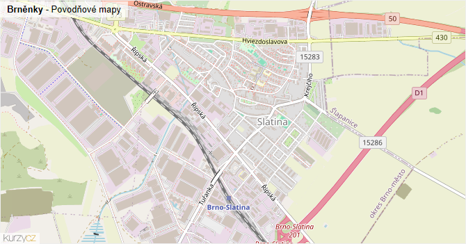 Brněnky - záplavové mapy stoleté vody