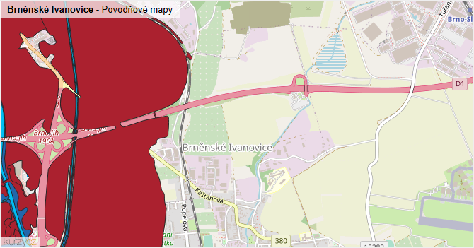 Brněnské Ivanovice - záplavové mapy stoleté vody