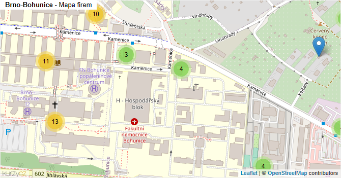 Brno-Bohunice - mapa firem