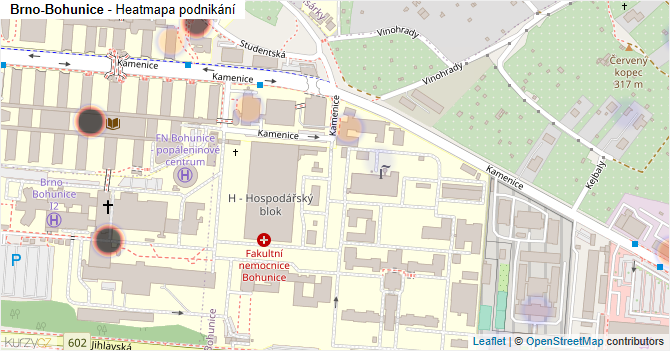 Brno-Bohunice - mapa podnikání