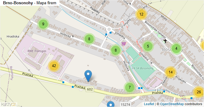 Brno-Bosonohy - mapa firem