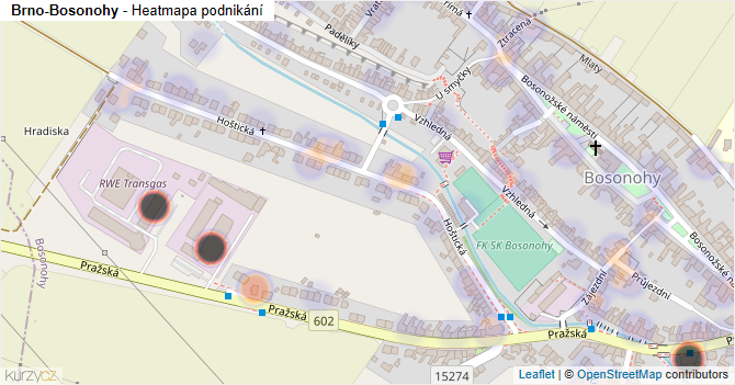 Brno-Bosonohy - mapa podnikání