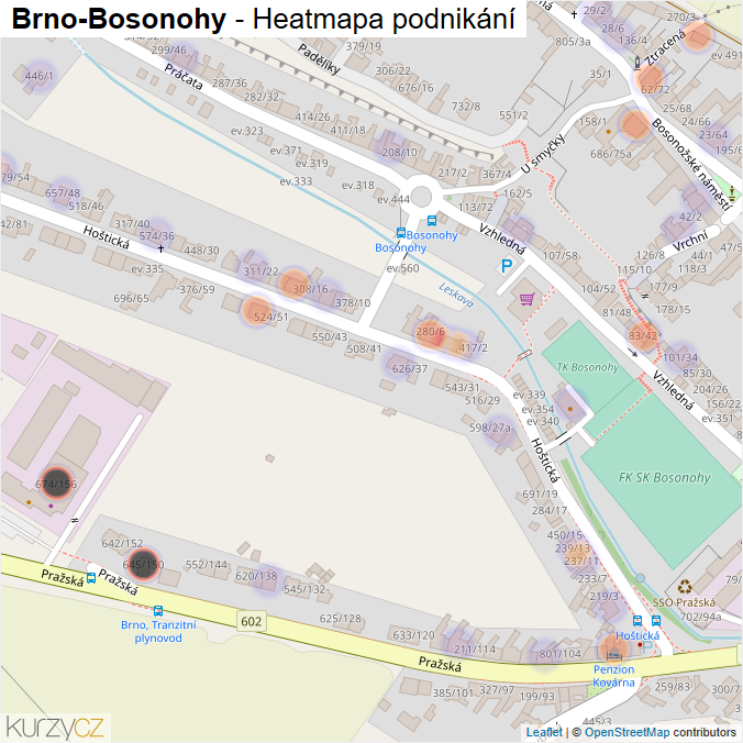 Mapa Brno-Bosonohy - Firmy v městské části.