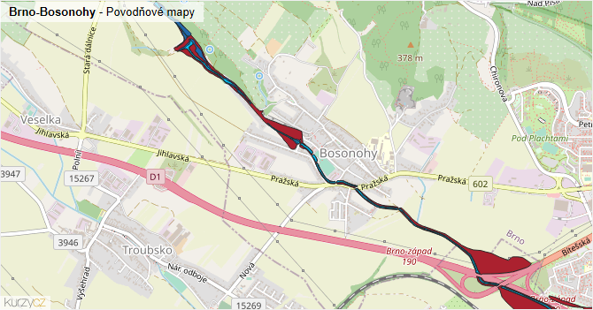 Brno-Bosonohy - záplavové mapy stoleté vody