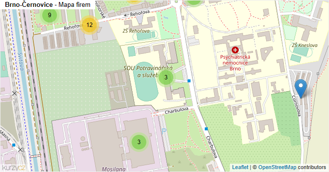 Brno-Černovice - mapa firem
