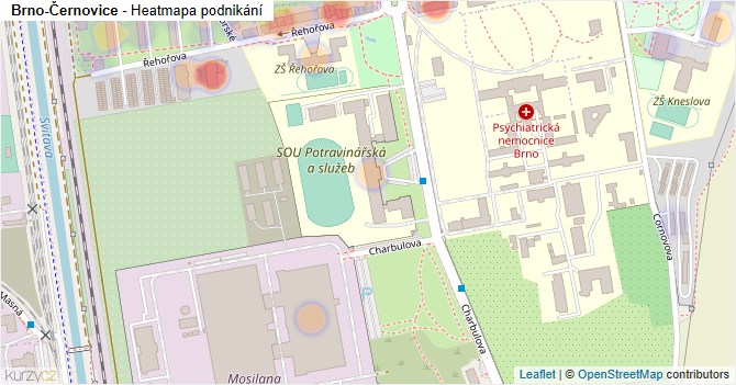 Brno-Černovice - mapa podnikání