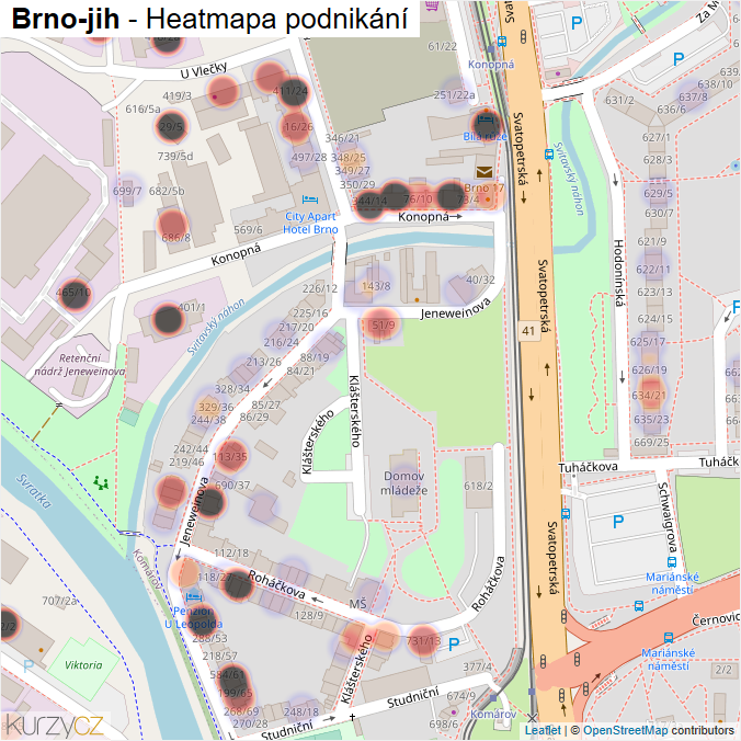 Mapa Brno-jih - Firmy v městské části.