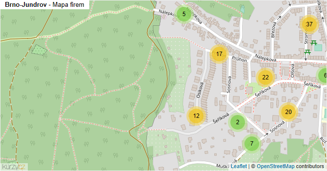 Brno-Jundrov - mapa firem