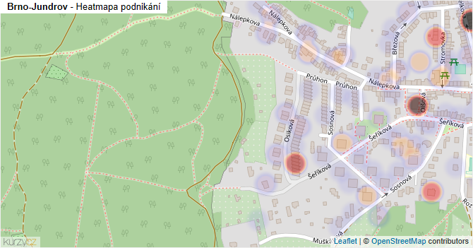 Brno-Jundrov - mapa podnikání