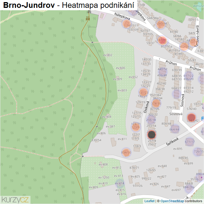 Mapa Brno-Jundrov - Firmy v městské části.