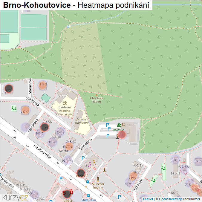 Mapa Brno-Kohoutovice - Firmy v městské části.