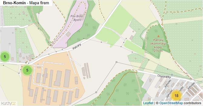 Brno-Komín - mapa firem