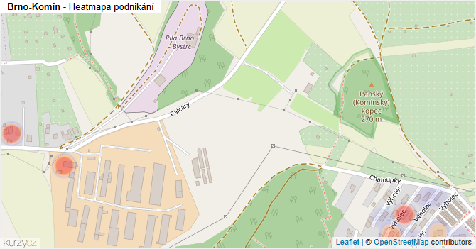Brno-Komín - mapa podnikání