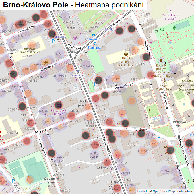 Mapa Brno-Královo Pole - Firmy v městské části.