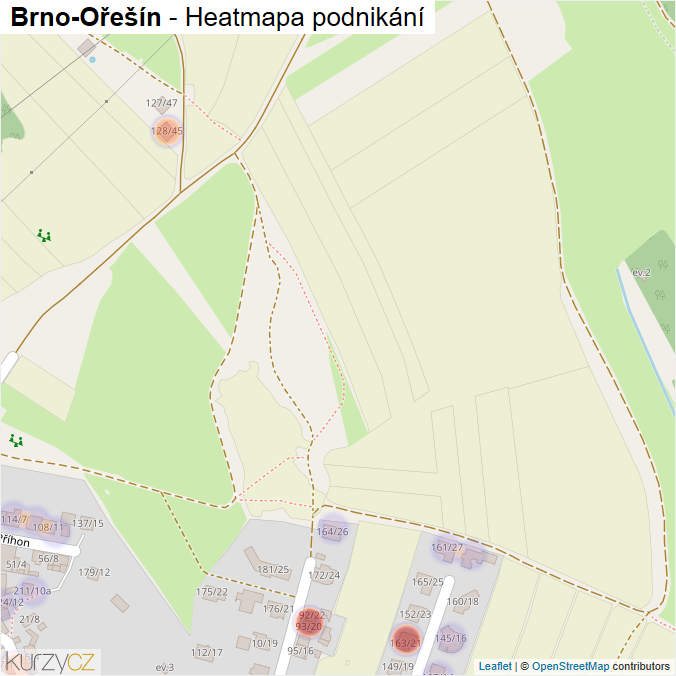 Mapa Brno-Ořešín - Firmy v městské části.
