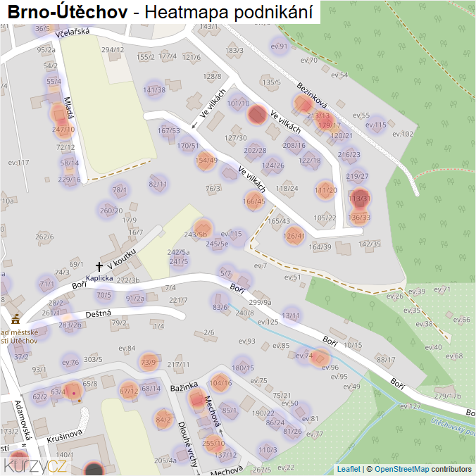Mapa Brno-Útěchov - Firmy v městské části.