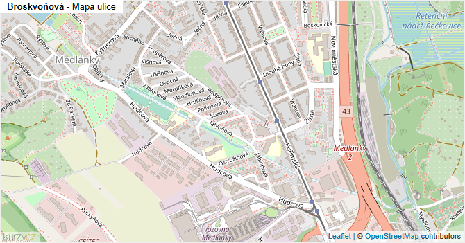 Broskvoňová - mapa ulice