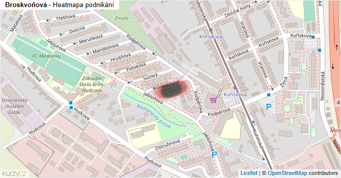 Broskvoňová - mapa podnikání