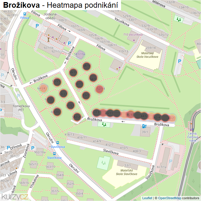 Mapa Brožíkova - Firmy v ulici.
