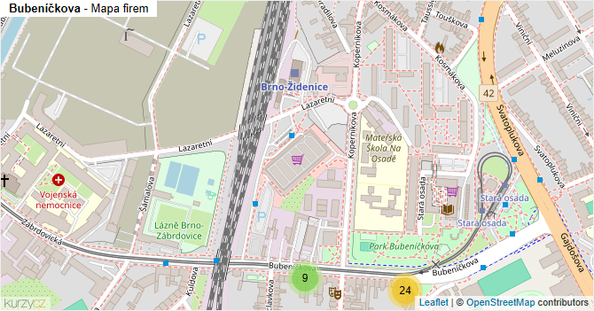 Bubeníčkova - mapa firem
