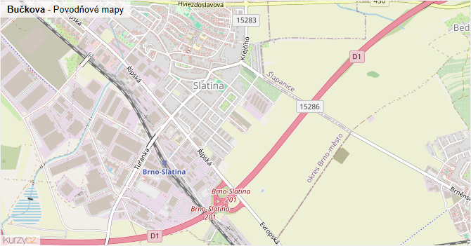 Bučkova - záplavové mapy stoleté vody