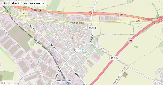 Budínská - záplavové mapy stoleté vody