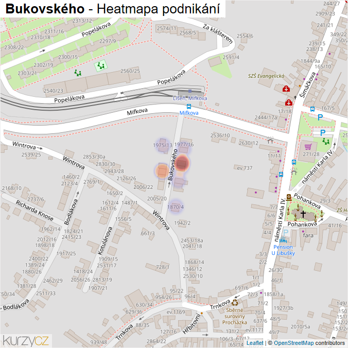 Mapa Bukovského - Firmy v ulici.